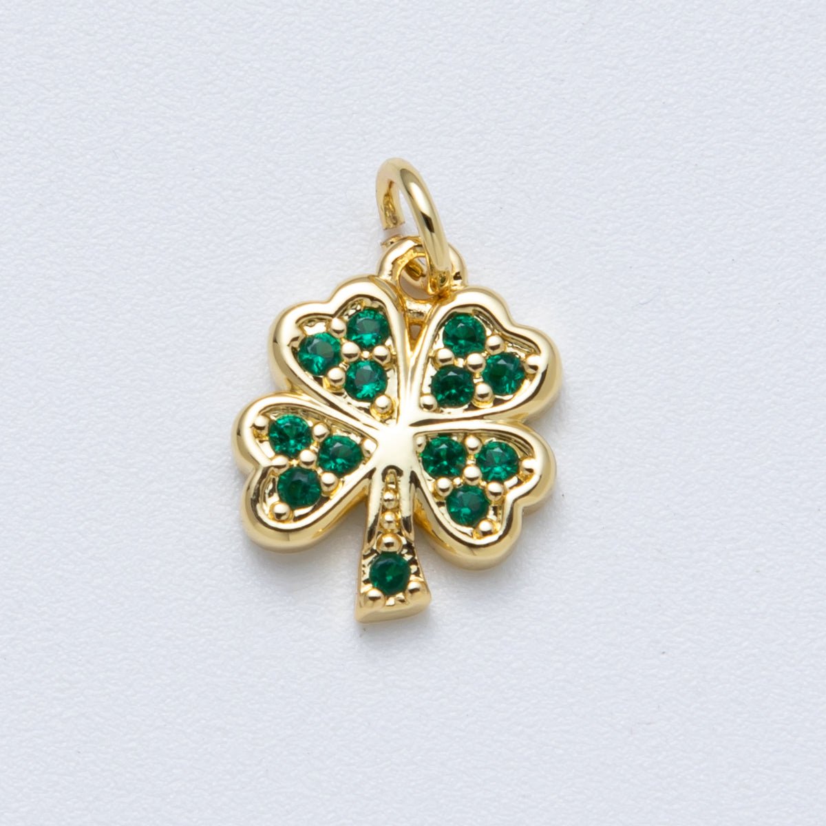 14K Gold Filled 13.5mm Green Micro Paved CZ Lucky Clover Flower Charm | Charms - 00042 - DLUXCA