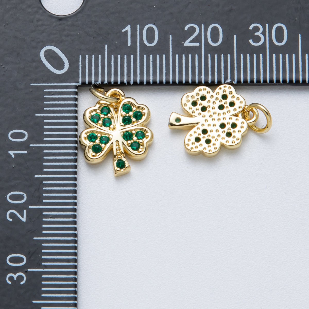 14K Gold Filled 13.5mm Green Micro Paved CZ Lucky Clover Flower Charm | Charms - 00042 - DLUXCA