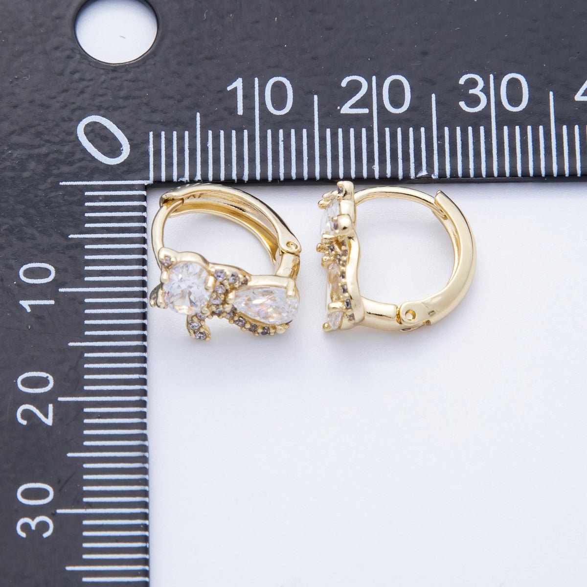 14K Gold Filled 13mm Clear, Green, Red CZ Micro Paved Cat Kitten Pet Huggie Set | Earrings - 00189 ~ Earrings - 00191 - DLUXCA