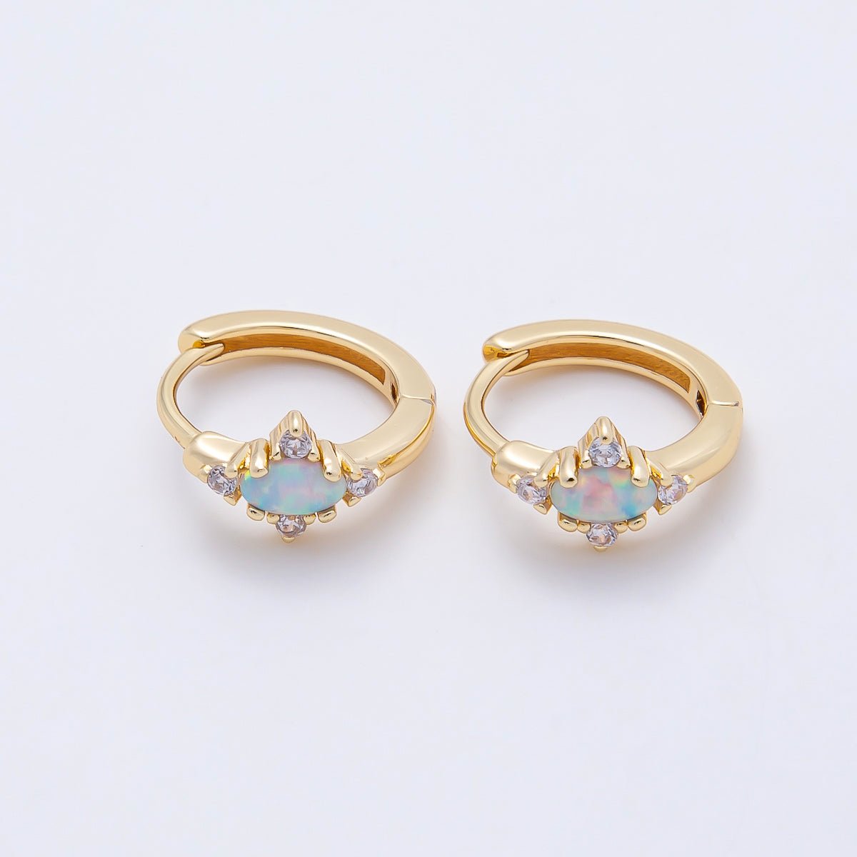 14K Gold Filled 13mm CZ White Opal Cartilage Solitaire Huggie | Earrings-00458 - DLUXCA