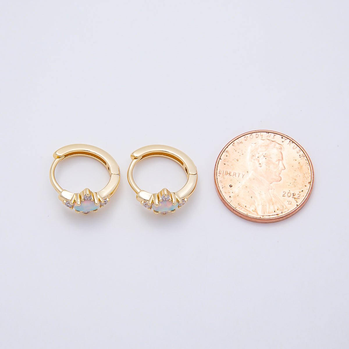14K Gold Filled 13mm CZ White Opal Cartilage Solitaire Huggie | Earrings-00458 - DLUXCA