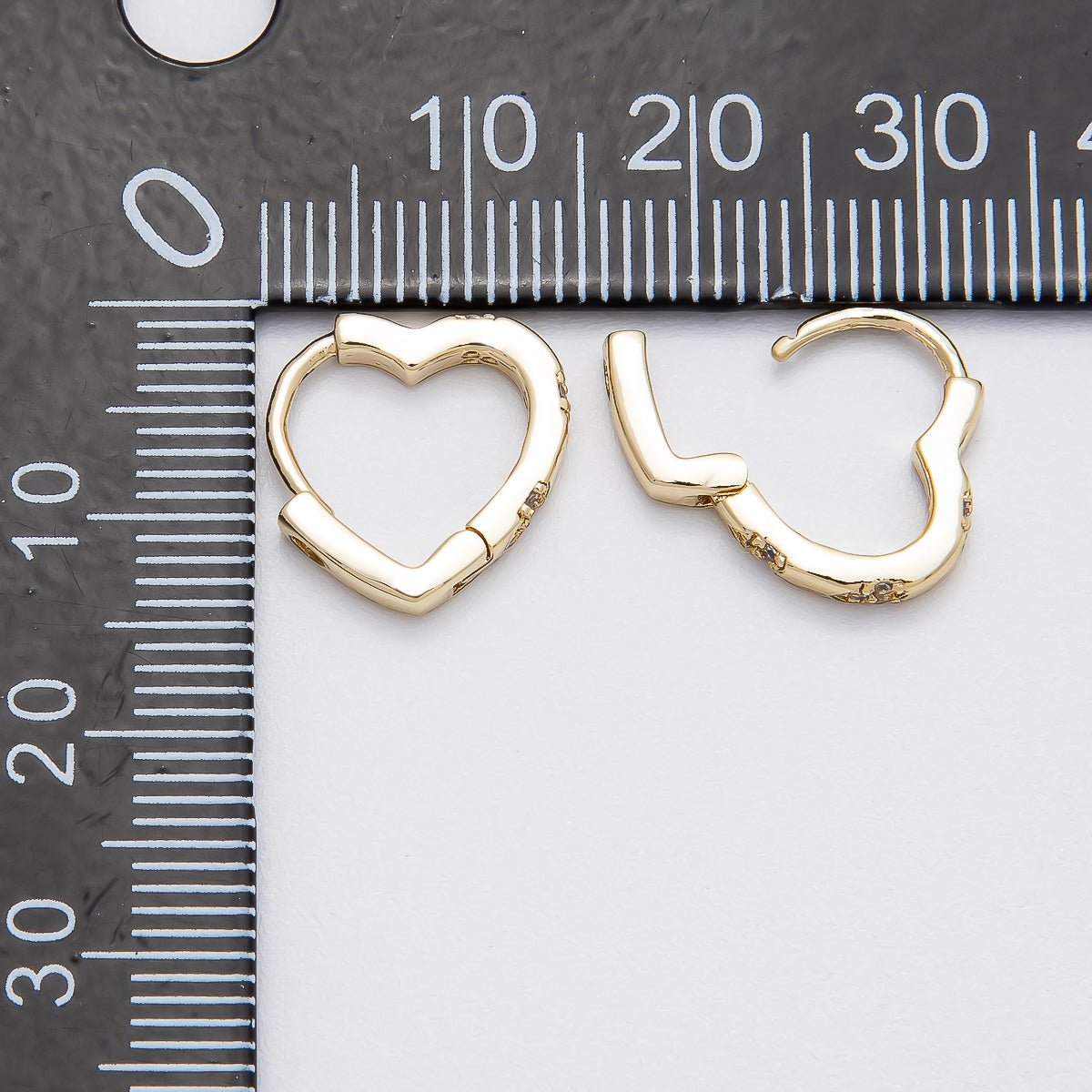 14K Gold Filled 13mm Micro Paved CZ Love Heart Huggie Earrings | Earrings - 00265 - DLUXCA