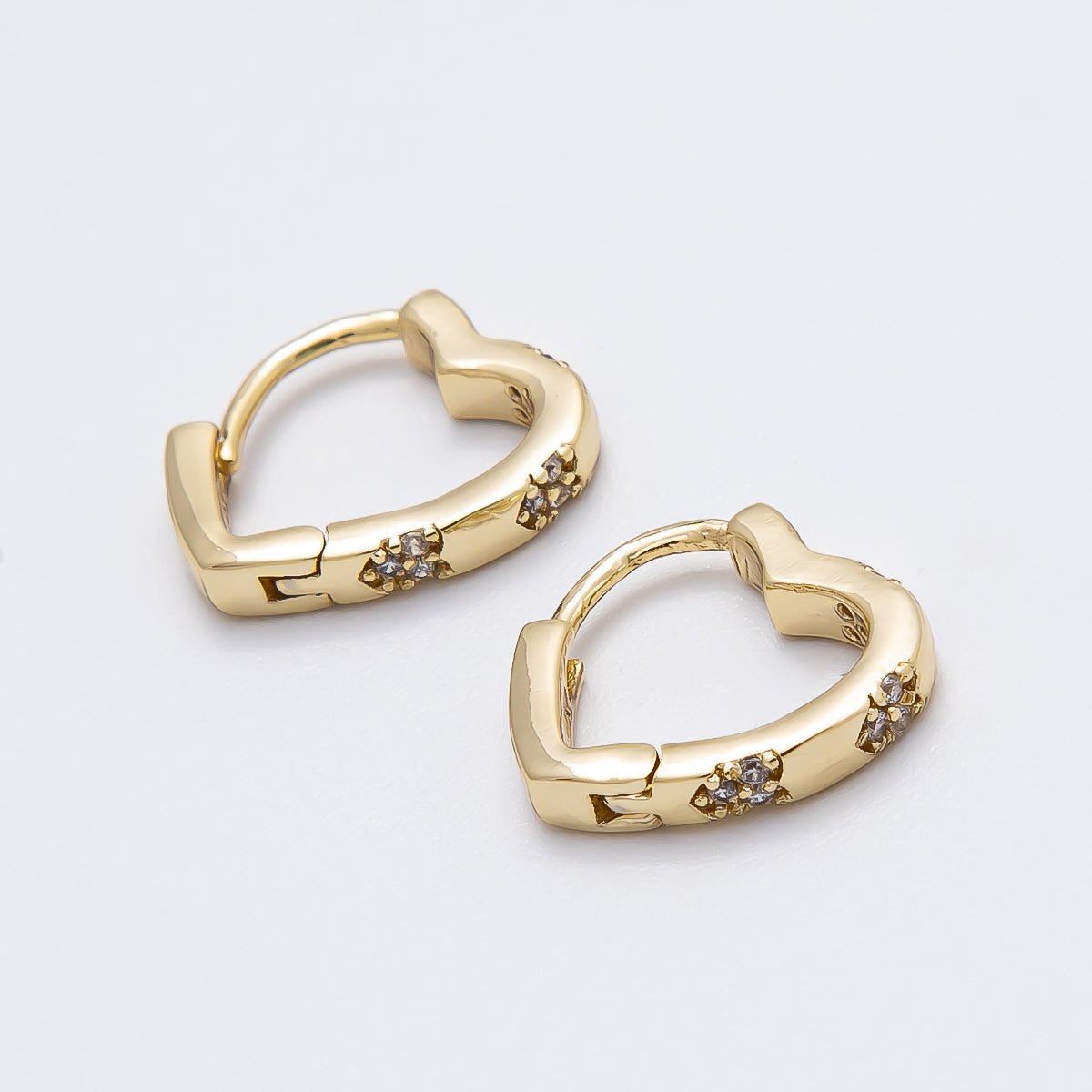 14K Gold Filled 13mm Micro Paved CZ Love Heart Huggie Earrings | Earrings - 00265 - DLUXCA