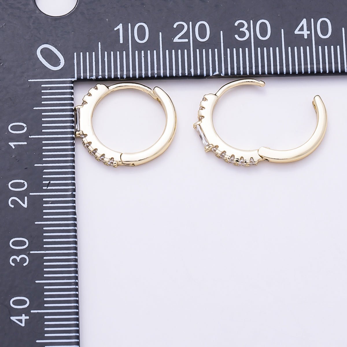 14K Gold Filled 14.5mm Baguette Micro Paved CZ Cartilage Huggie | Earrings-00759 - DLUXCA