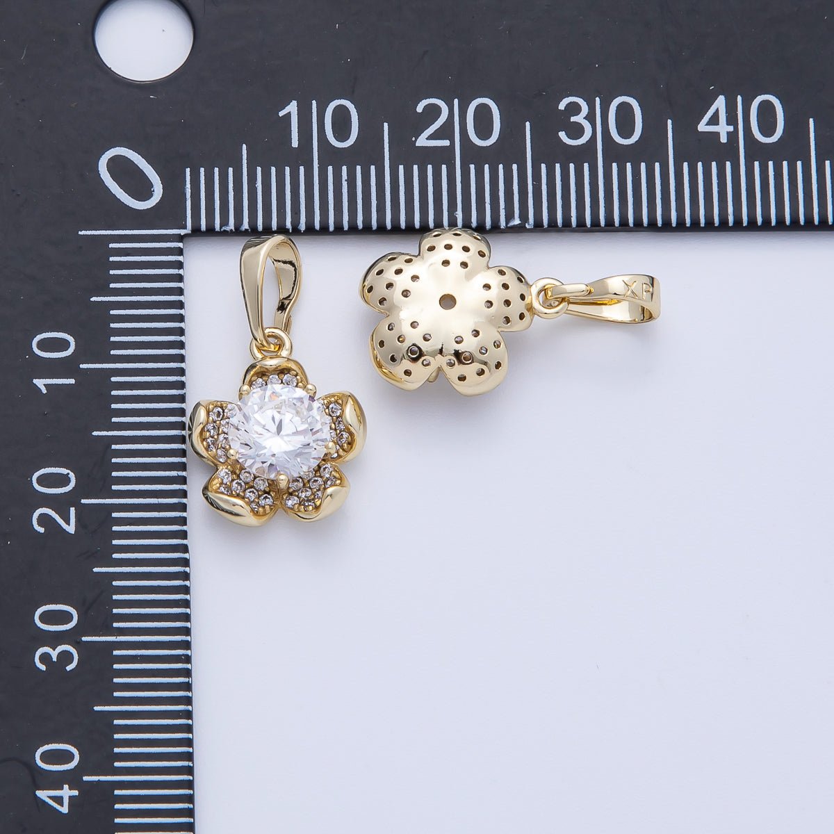 14K Gold Filled 14.5mm Clear Micro Paved CZ Flower Pendant | Charms - 00081 - DLUXCA