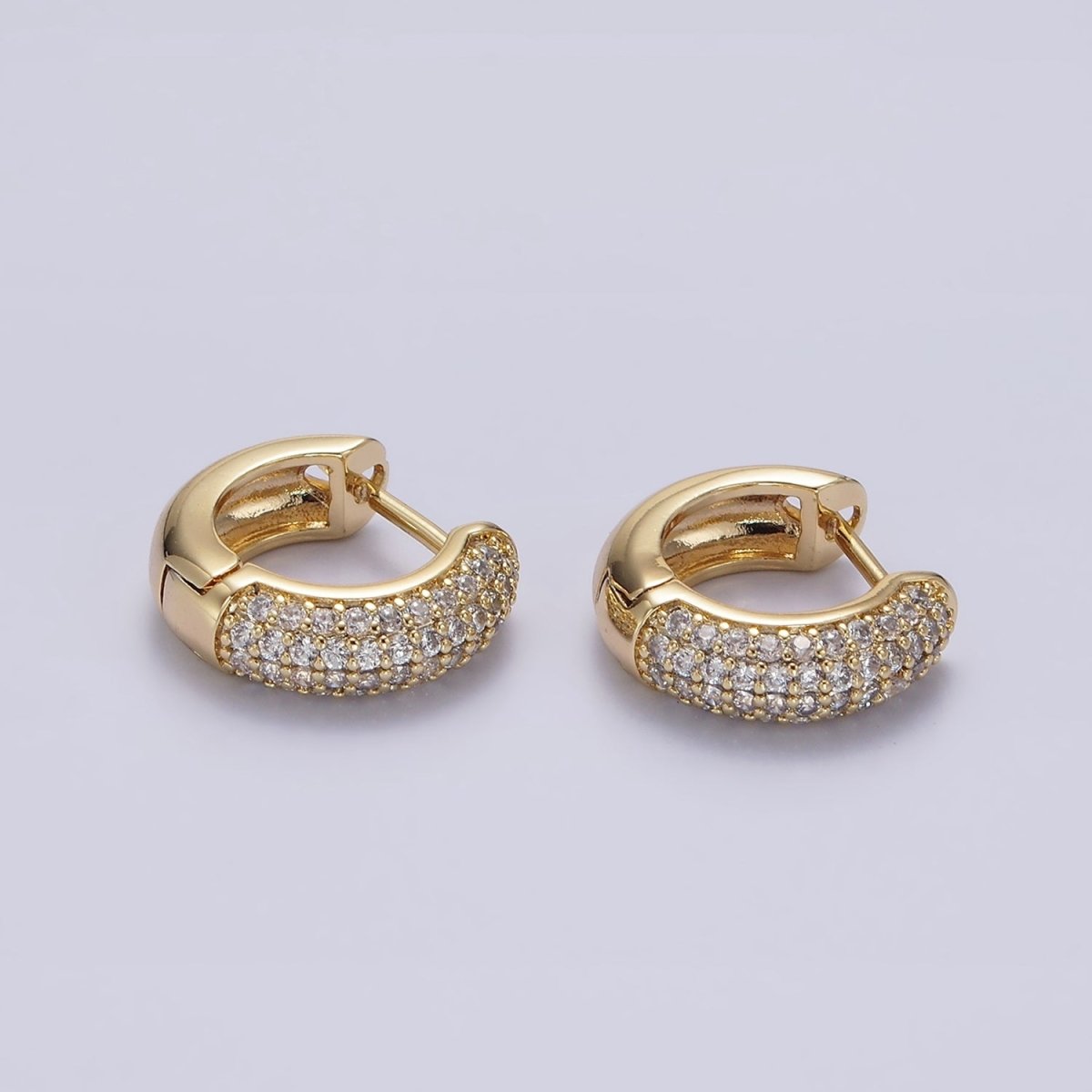 14K Gold Filled 14.5mm Micro Paved CZ Huggie Hoop Earrings | AE720 - DLUXCA
