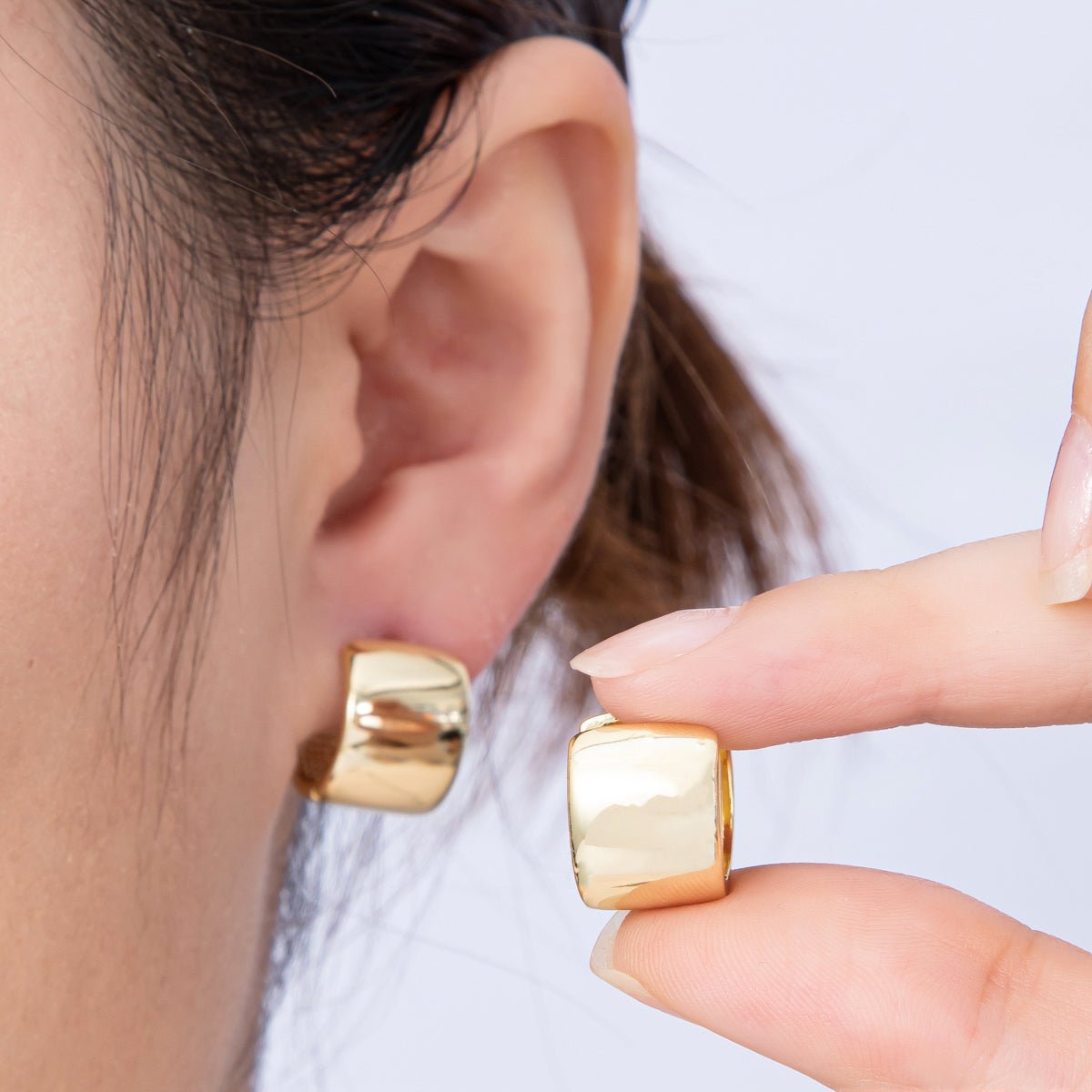 14K Gold Filled 14.5mm Wide Chubby Minimalist Hoops Earrings | EARRINGS - 00182 - DLUXCA