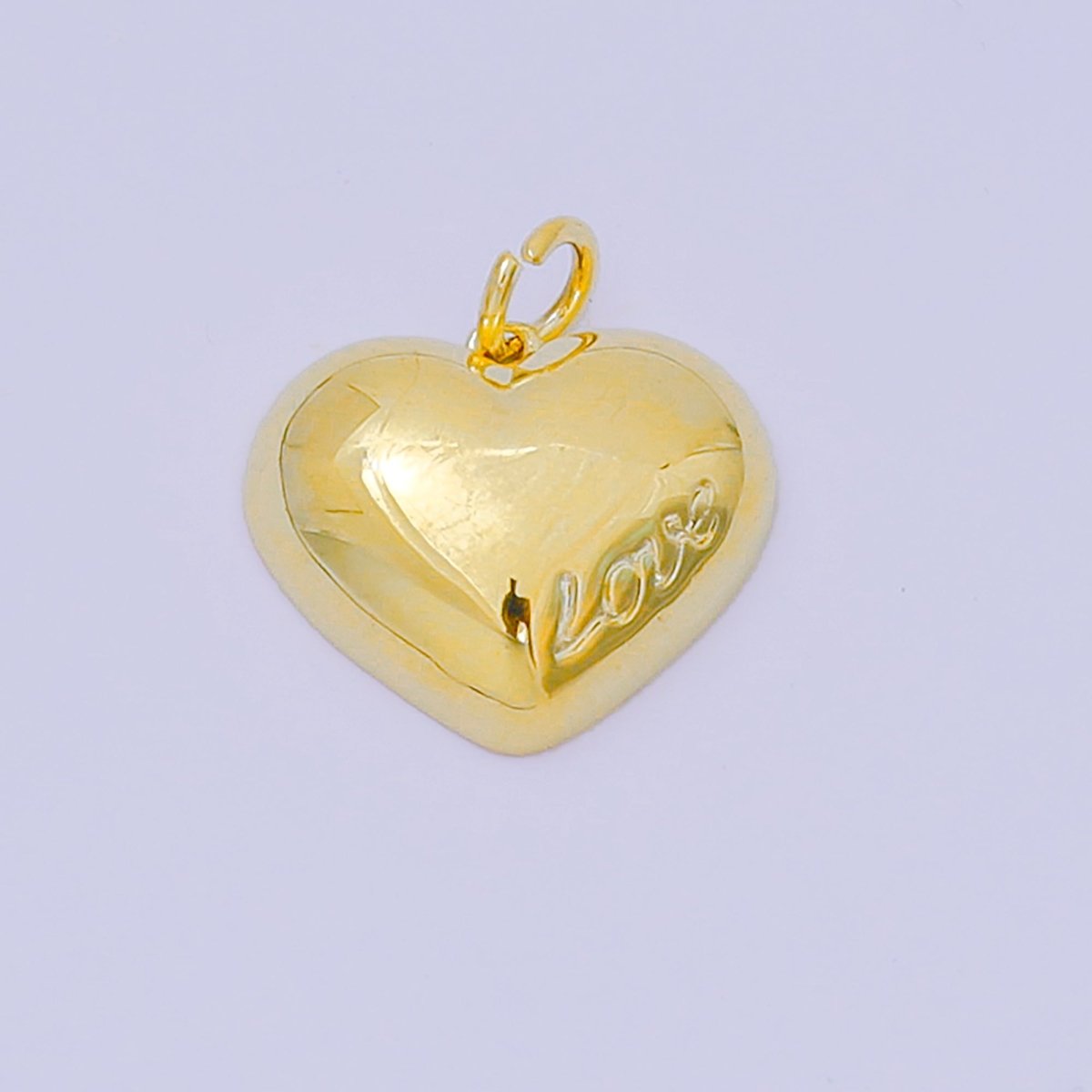 14K Gold Filled 14mm "Love" Italics Engraved Heart Charm in Gold & Silver | M570 - DLUXCA