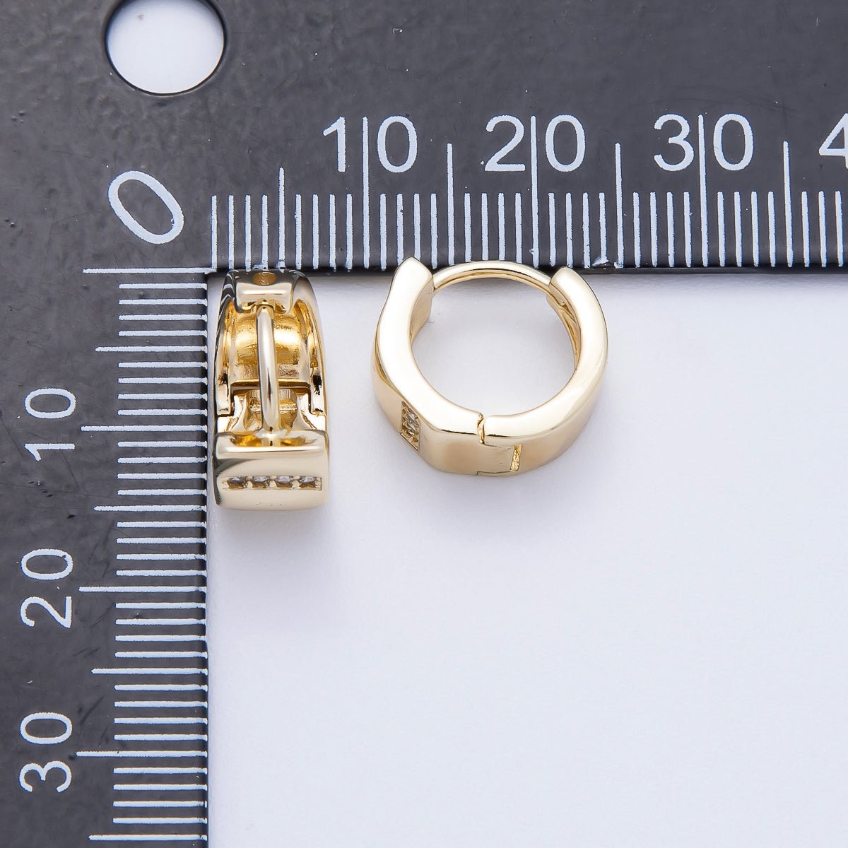 14K Gold Filled 14mm Micro Paved CZ Flush Accent Huggie Hoop Earrings | Earrings - 00355 - DLUXCA