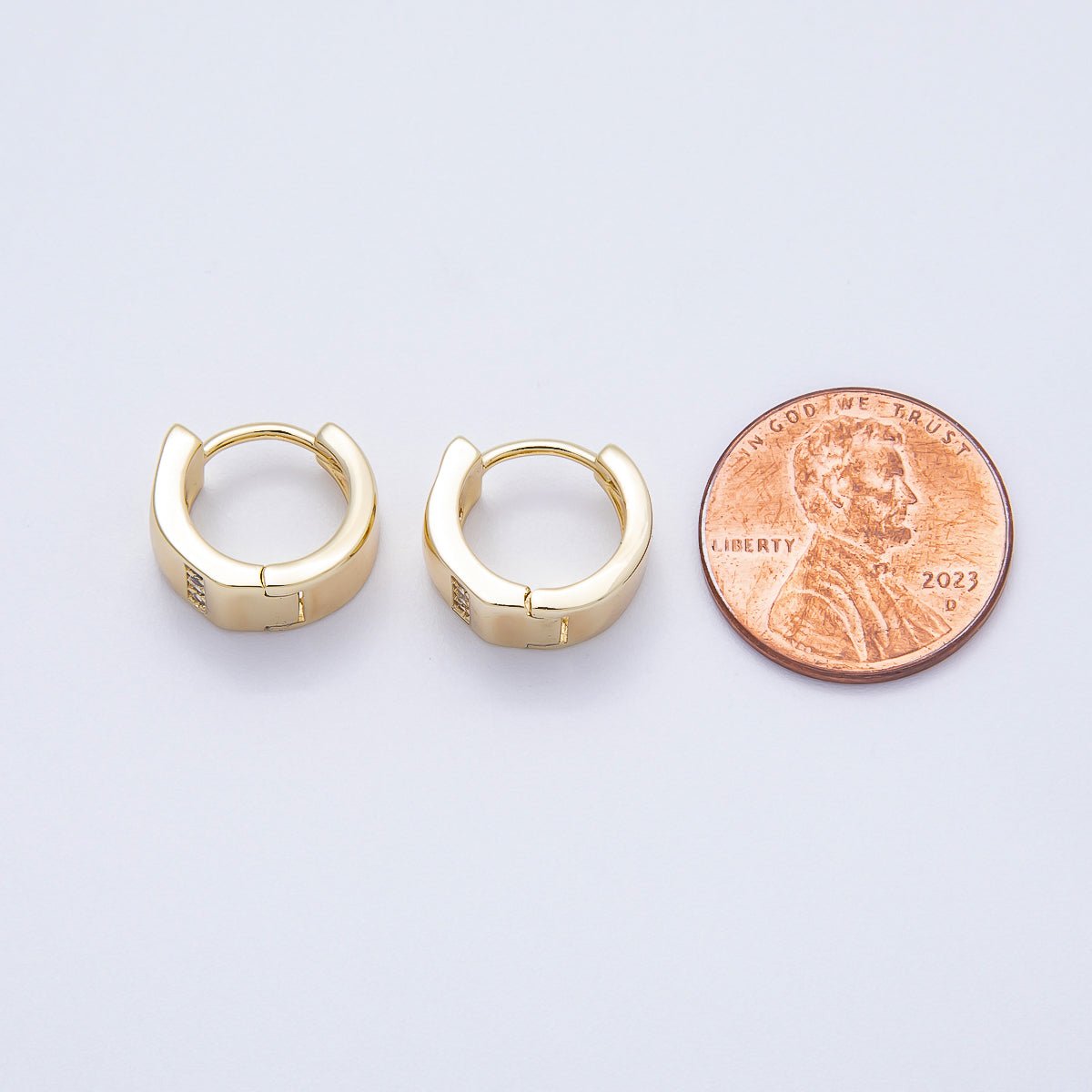 14K Gold Filled 14mm Micro Paved CZ Flush Accent Huggie Hoop Earrings | Earrings - 00355 - DLUXCA