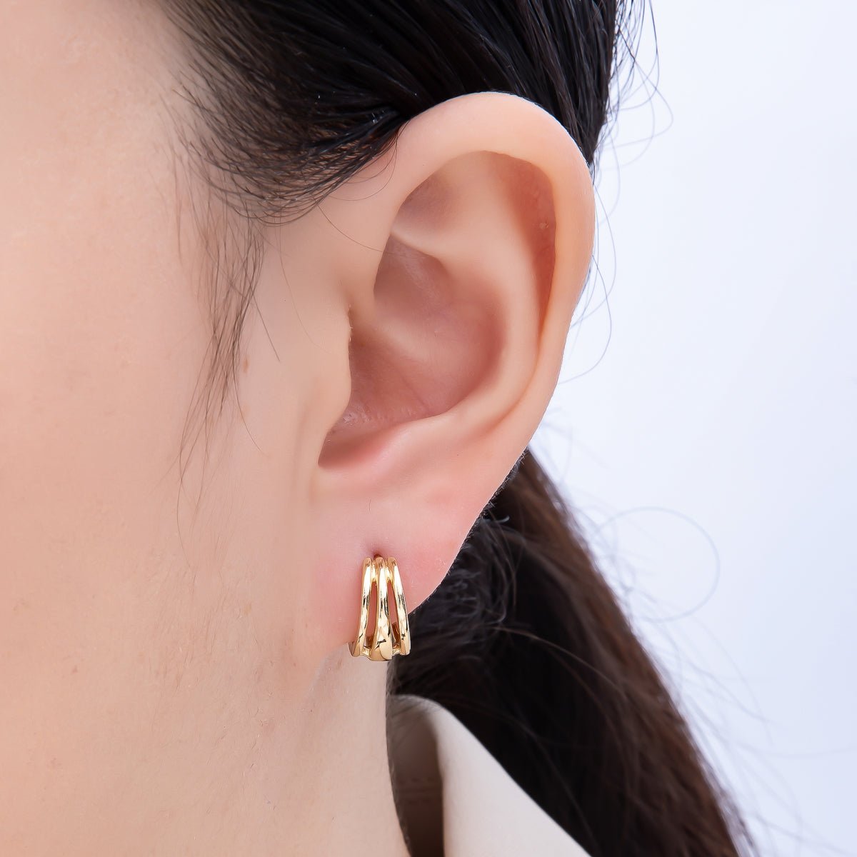 14K Gold Filled 14mm Minimalist Triple Band Cartilage Huggie Earrings | Earrings - 00276 - DLUXCA