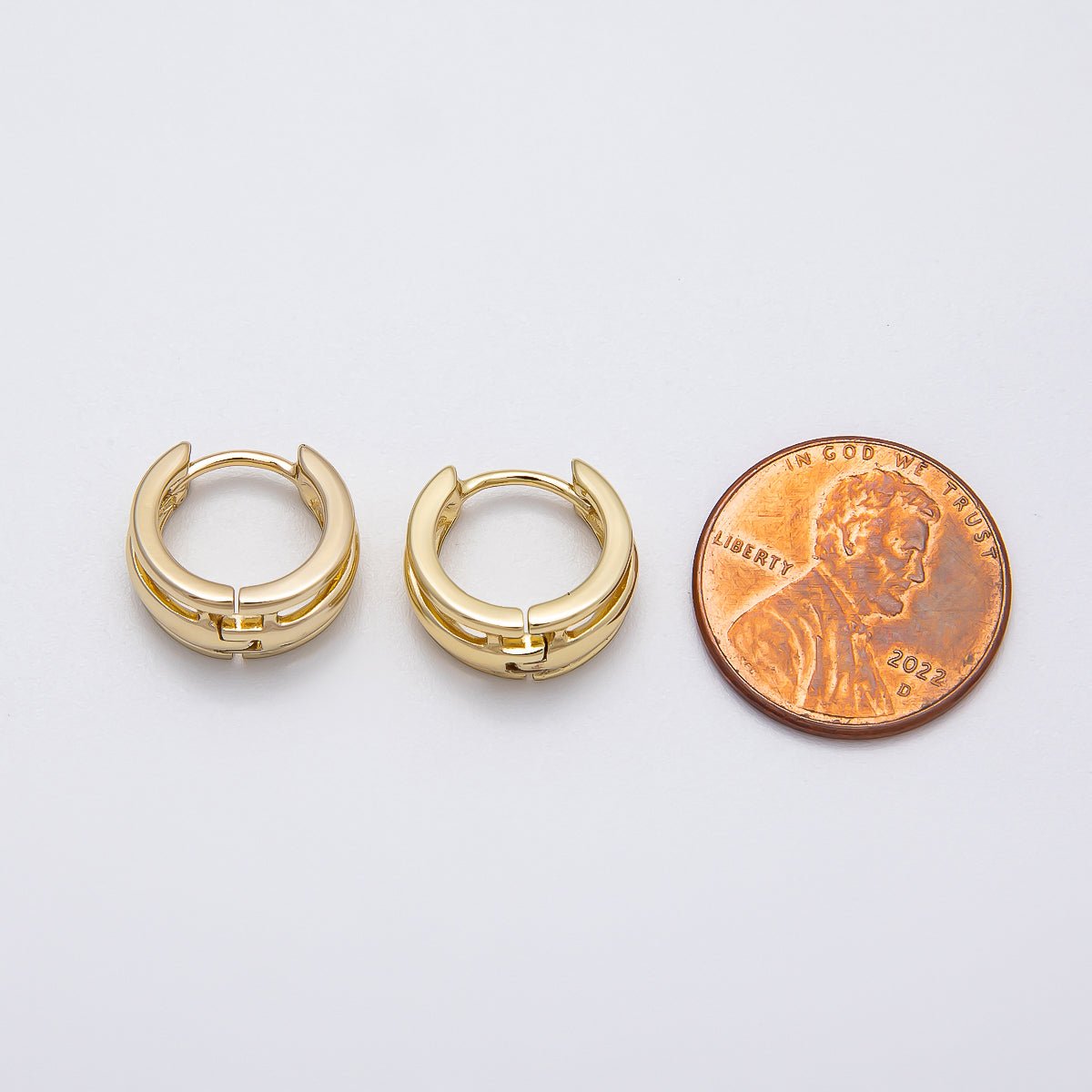 14K Gold Filled 14mm Minimalist Triple Band Cartilage Huggie Earrings | Earrings - 00276 - DLUXCA
