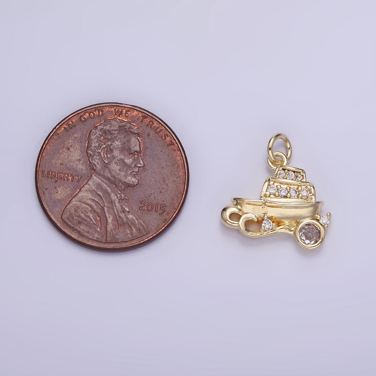 14K Gold Filled 14mm Vehicle Motor Sea Boat CZ Micro Paved Charm in Gold & Silver | W537 - DLUXCA