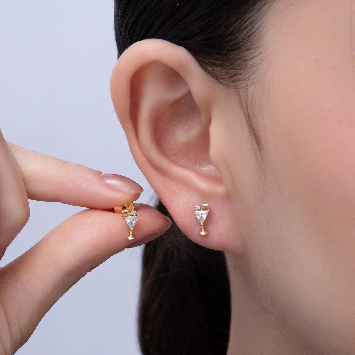 14K Gold Filled 15.3mm Clear CZ Martini Alcohol Glass Stud Earrings | Earrings - 00027 - DLUXCA
