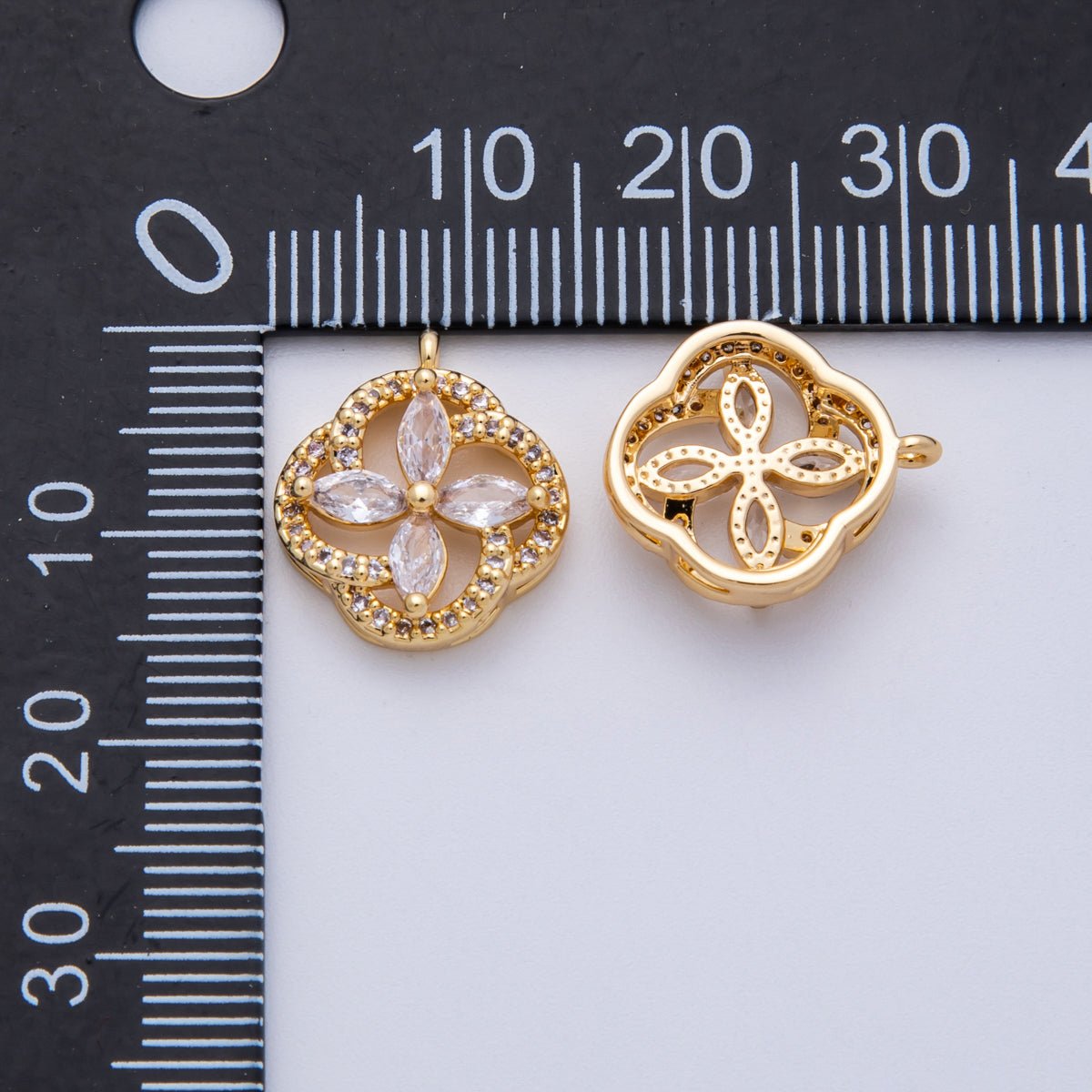 14K Gold Filled 15.3mm Clear Micro Paved CZ Marquise Flower Open Charm | Charms - 00045 - DLUXCA