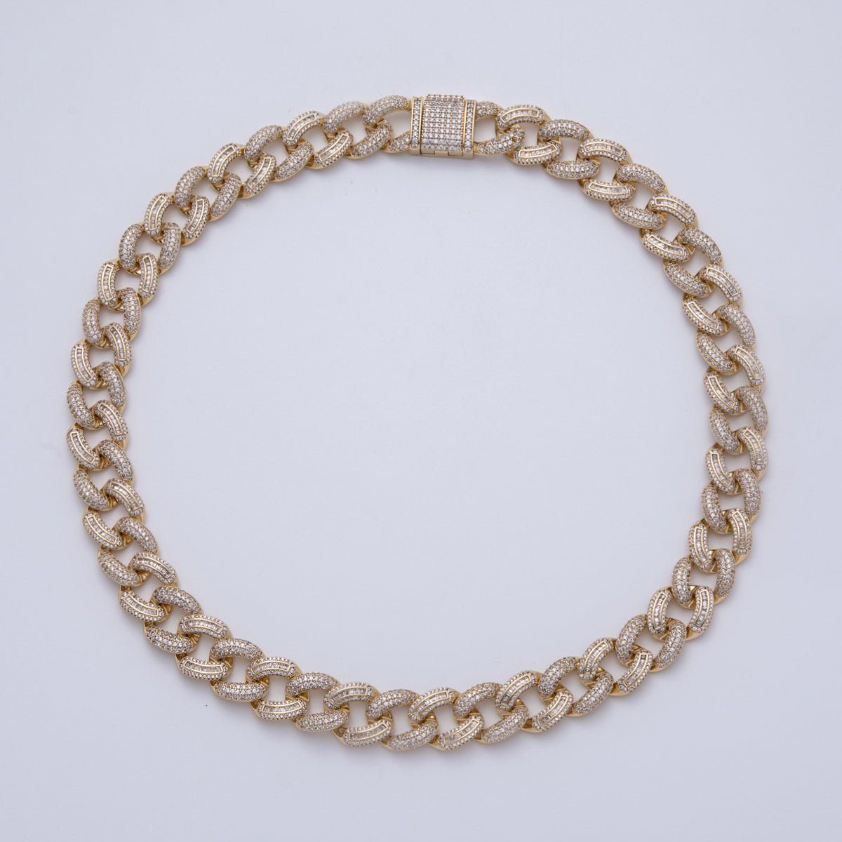 14K Gold Filled 15.3mm Micro Paved CZ Curb Chain 20 Inch Necklace | WA - 4089 - DLUXCA