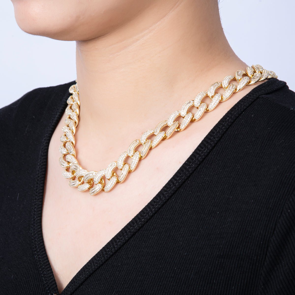 14K Gold Filled 15.3mm Micro Paved CZ Miami Cuban Curb Chain 20 Inch Necklace Iced Statement Jewelry WA - 4089 - DLUXCA