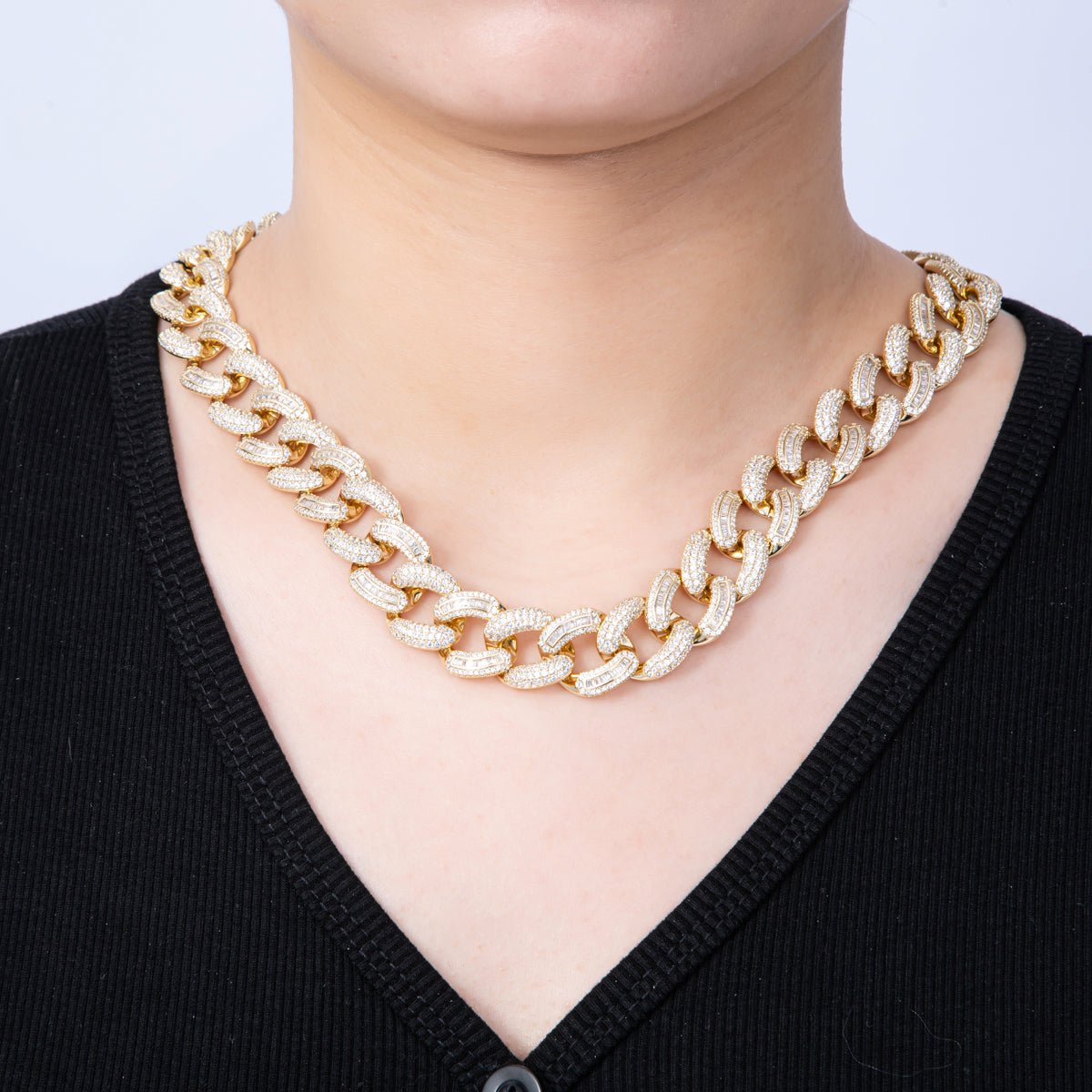 14K Gold Filled 15.3mm Micro Paved CZ Miami Cuban Curb Chain 20 Inch Necklace Iced Statement Jewelry WA - 4089 - DLUXCA