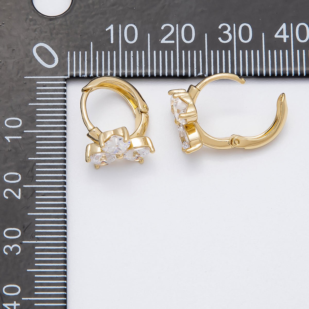 14K Gold Filled 15.5mm Clear CZ Clover Flower Huggie Earrings | Earrings - 00269 - DLUXCA