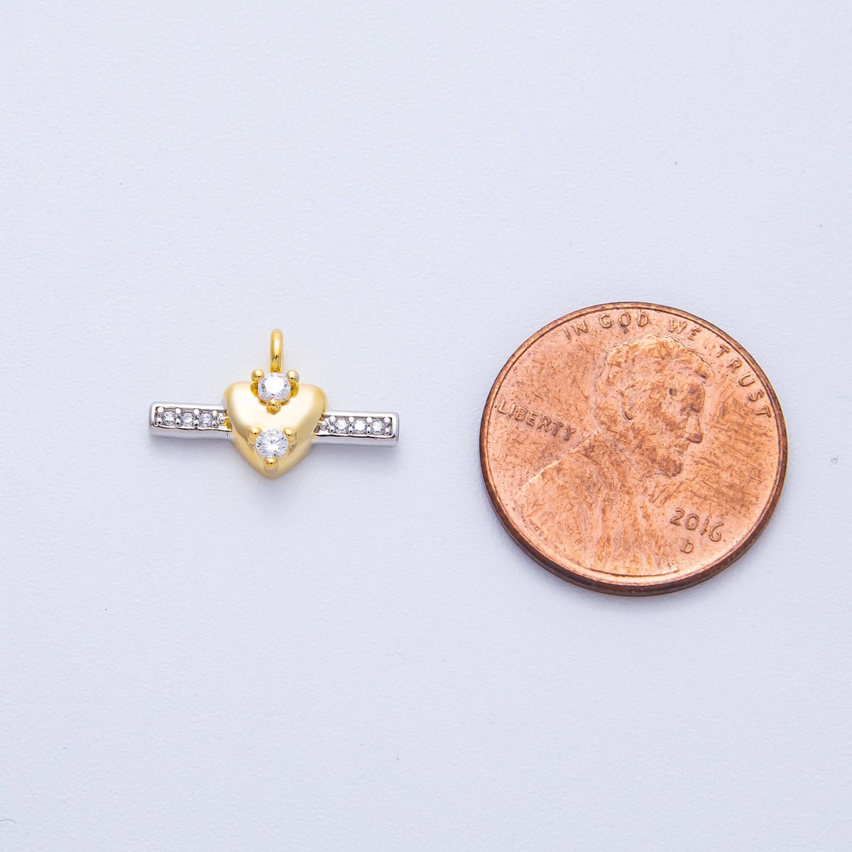 14K Gold Filled 15.5mm Micro Paved CZ Heart Bar Mini Mixed Metal Charm | Charms - 00044 - DLUXCA