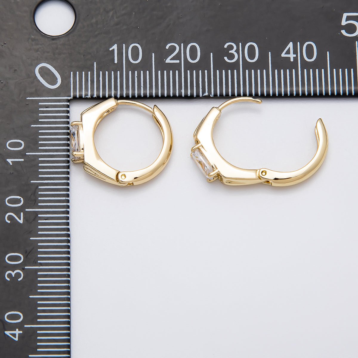 14K Gold Filled 15mm Baguette Micro Paved Cartilage Hexagon Huggie Earrings | Earrings - 00271 - DLUXCA