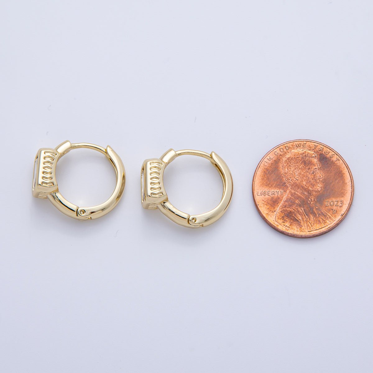 14K Gold Filled 15mm Clear Baguette CZ Bezel Huggie Earrings | Earrings - 00104 - DLUXCA