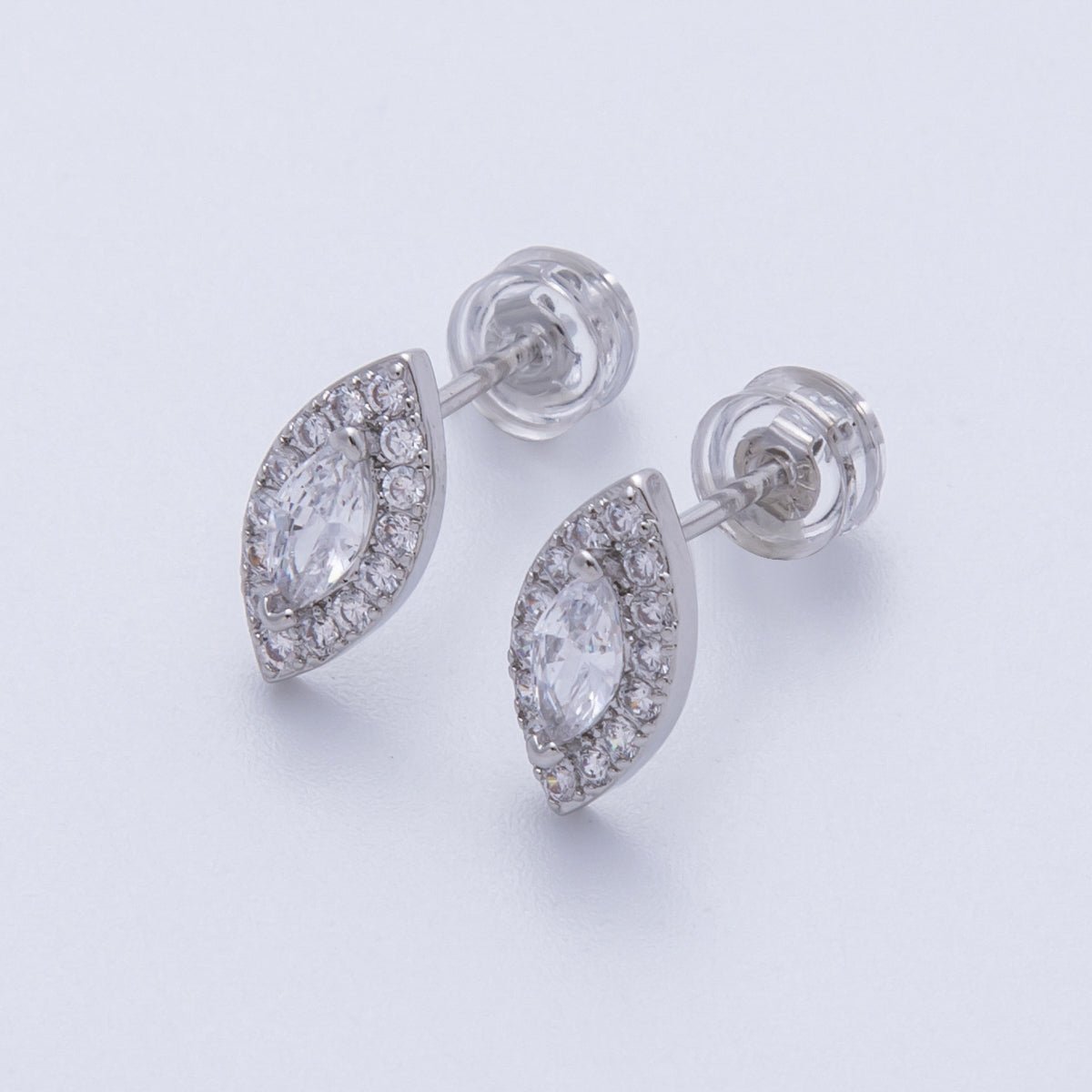 14K Gold Filled 15mm Clear CZ Marquise Micro Paved Stud Earrings in Gold & Silver | Earrings - 00048 Earrings - 00049 - DLUXCA