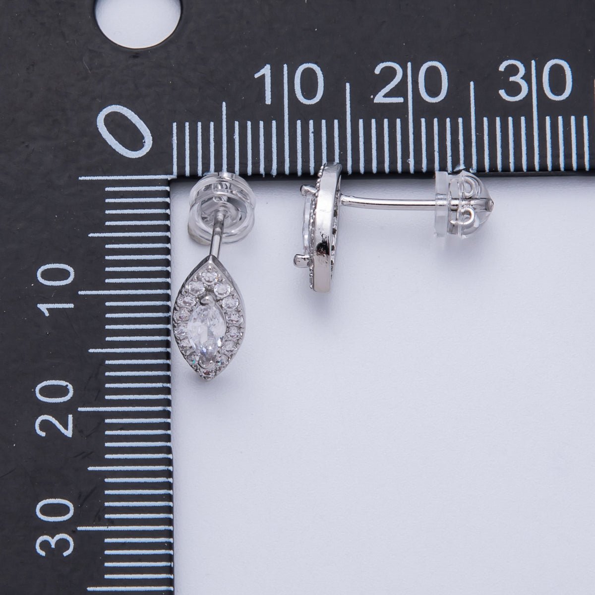14K Gold Filled 15mm Clear CZ Marquise Micro Paved Stud Earrings in Gold & Silver | Earrings - 00048 Earrings - 00049 - DLUXCA