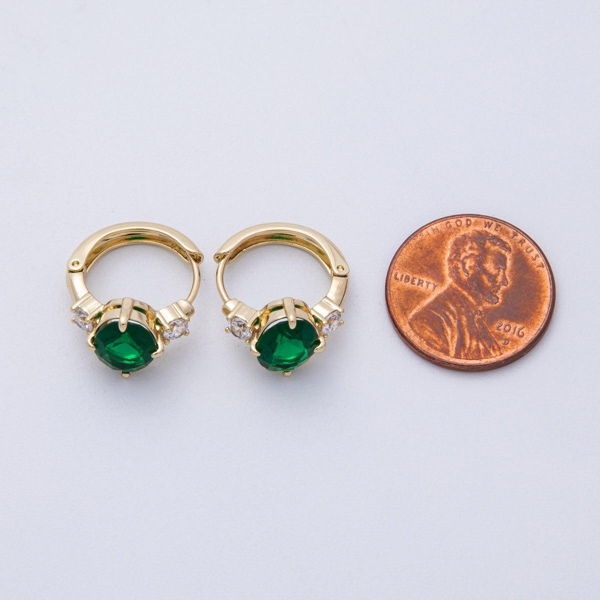 14K Gold Filled 15mm Clear, Green, Red Oval Solitaire CZ Huggie Earrings | Earrings - 00145 ~ Earrings - 00147 - DLUXCA