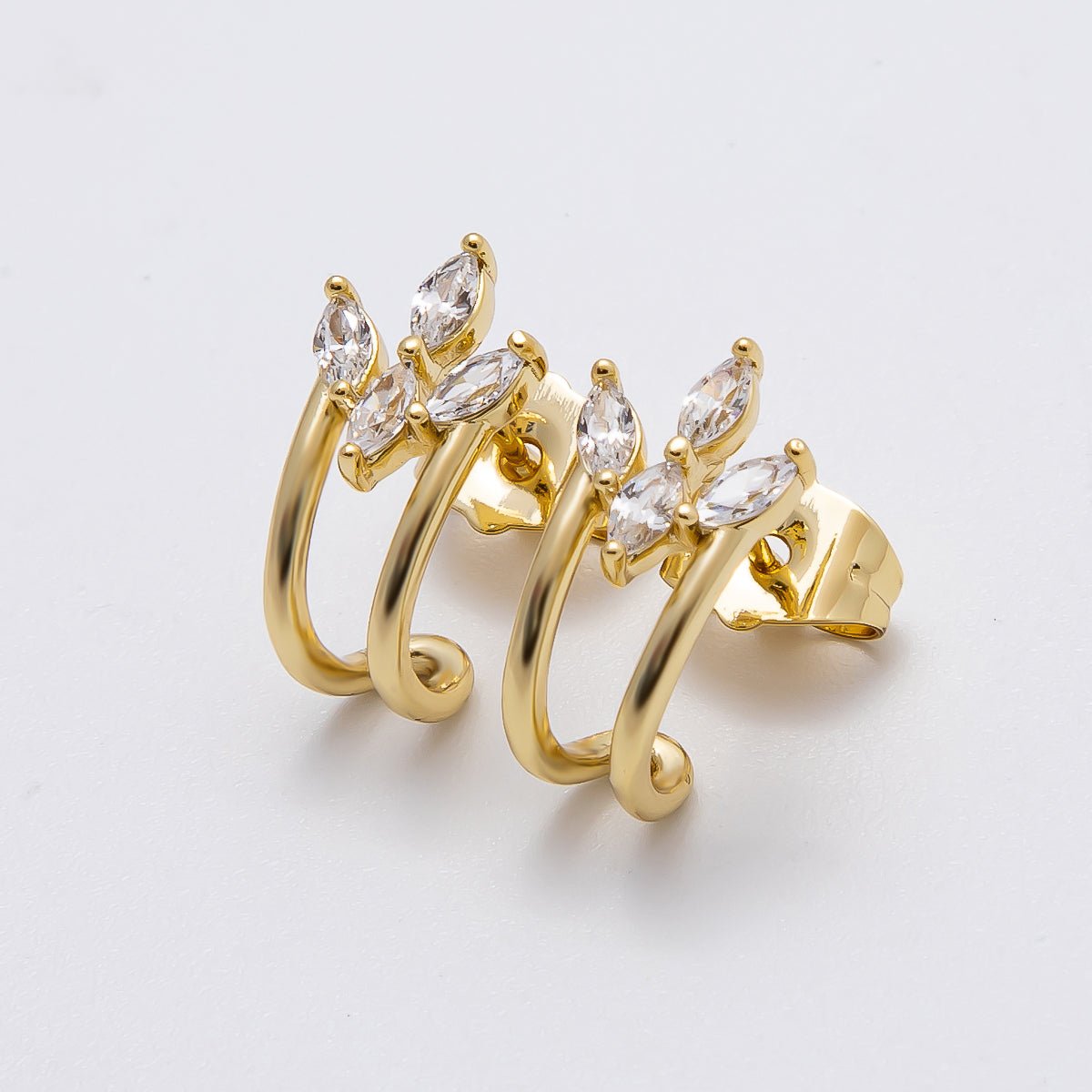 14K Gold Filled 15mm Clear Marquise CZ Claw J - Shaped Hoop Earrings | Earrings - 00273 - DLUXCA
