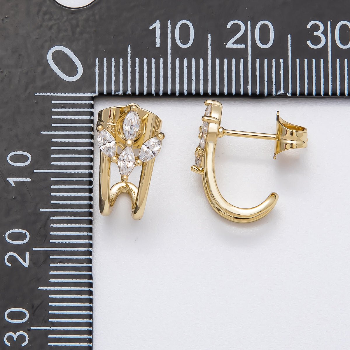 14K Gold Filled 15mm Clear Marquise CZ Claw J - Shaped Hoop Earrings | Earrings - 00273 - DLUXCA
