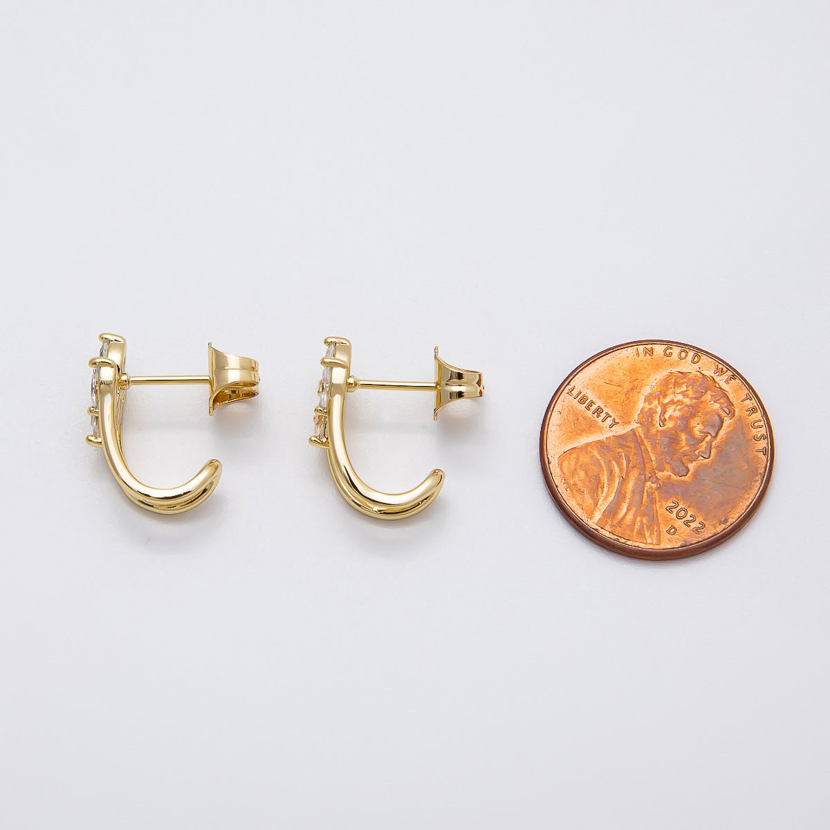14K Gold Filled 15mm Clear Marquise CZ Claw J - Shaped Hoop Earrings | Earrings - 00273 - DLUXCA