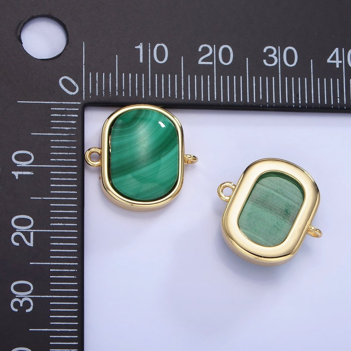 14K Gold Filled 15mm Malachite Gemstone Bezel Oval Connector | G376 - DLUXCA