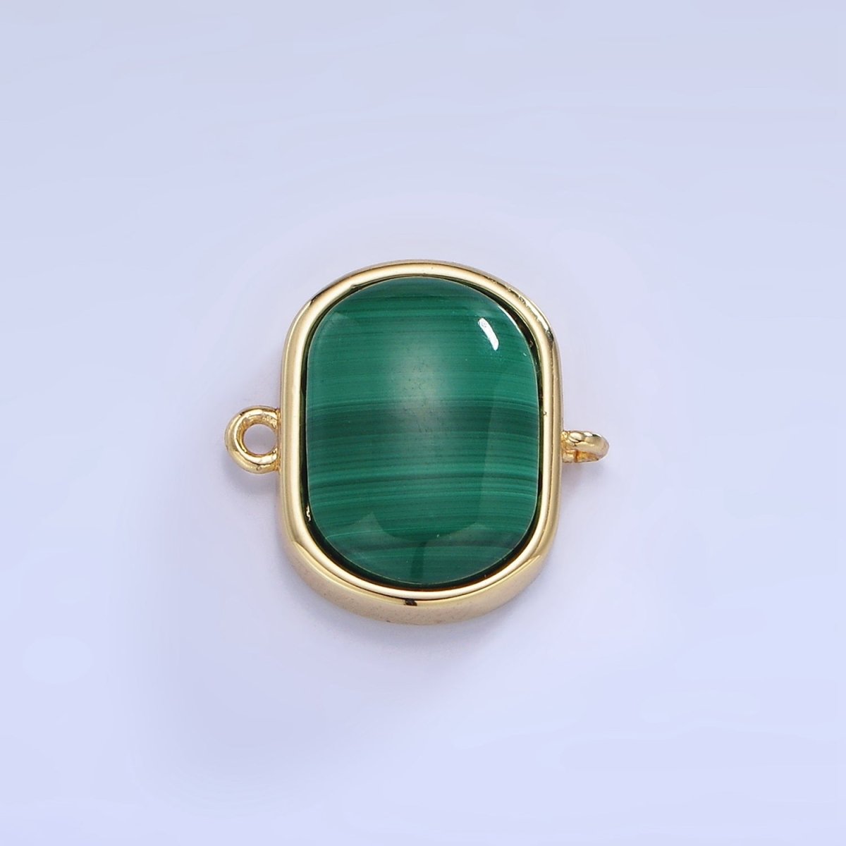 14K Gold Filled 15mm Malachite Gemstone Bezel Oval Connector | G376 - DLUXCA
