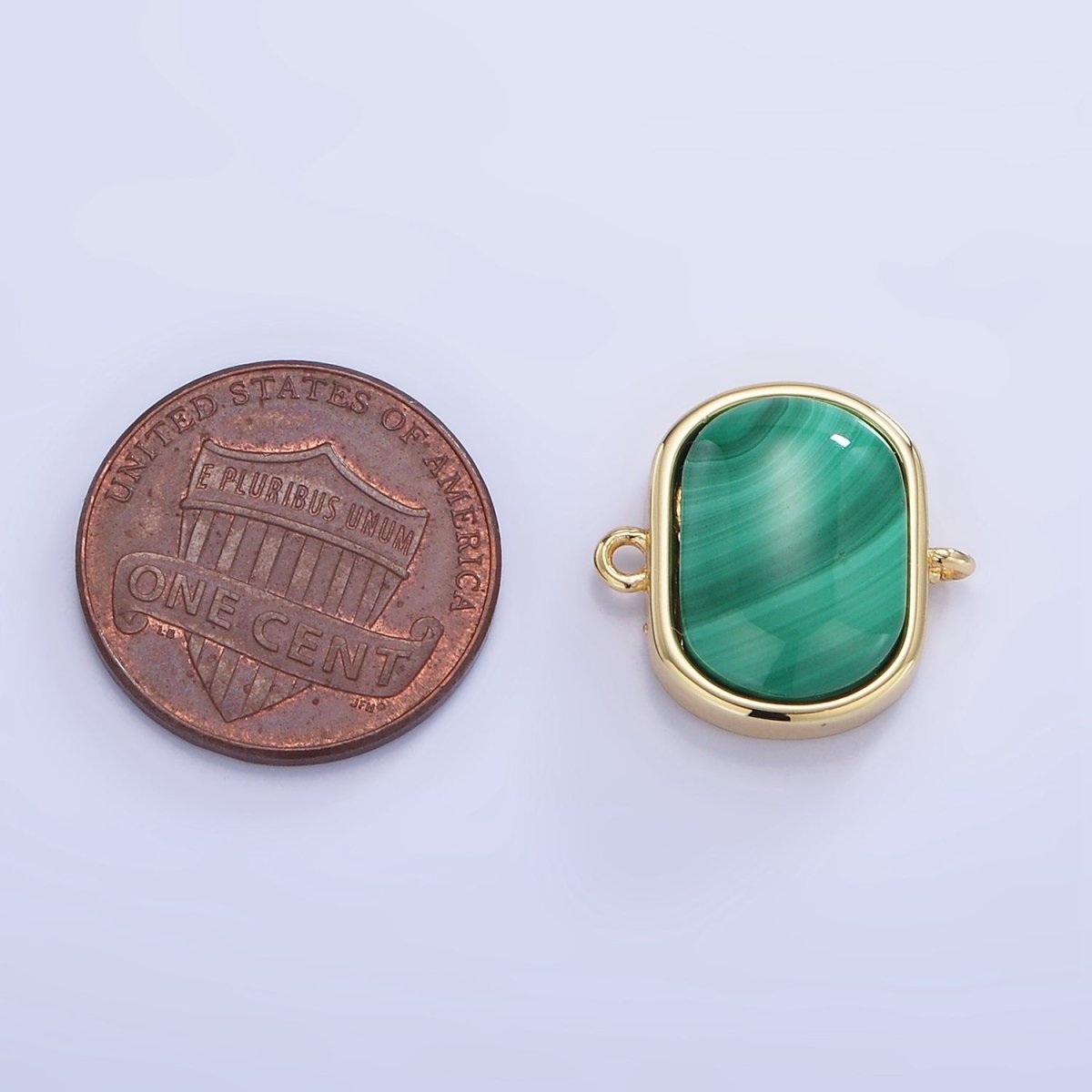 14K Gold Filled 15mm Malachite Gemstone Bezel Oval Connector | G376 - DLUXCA