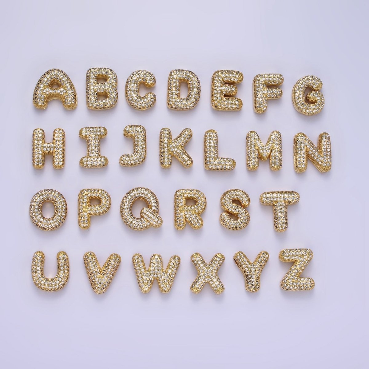 14K Gold Filled 15mm Micro Paved Balloon Bubble Initial Letter Pendant | A1171 - A1183 - DLUXCA
