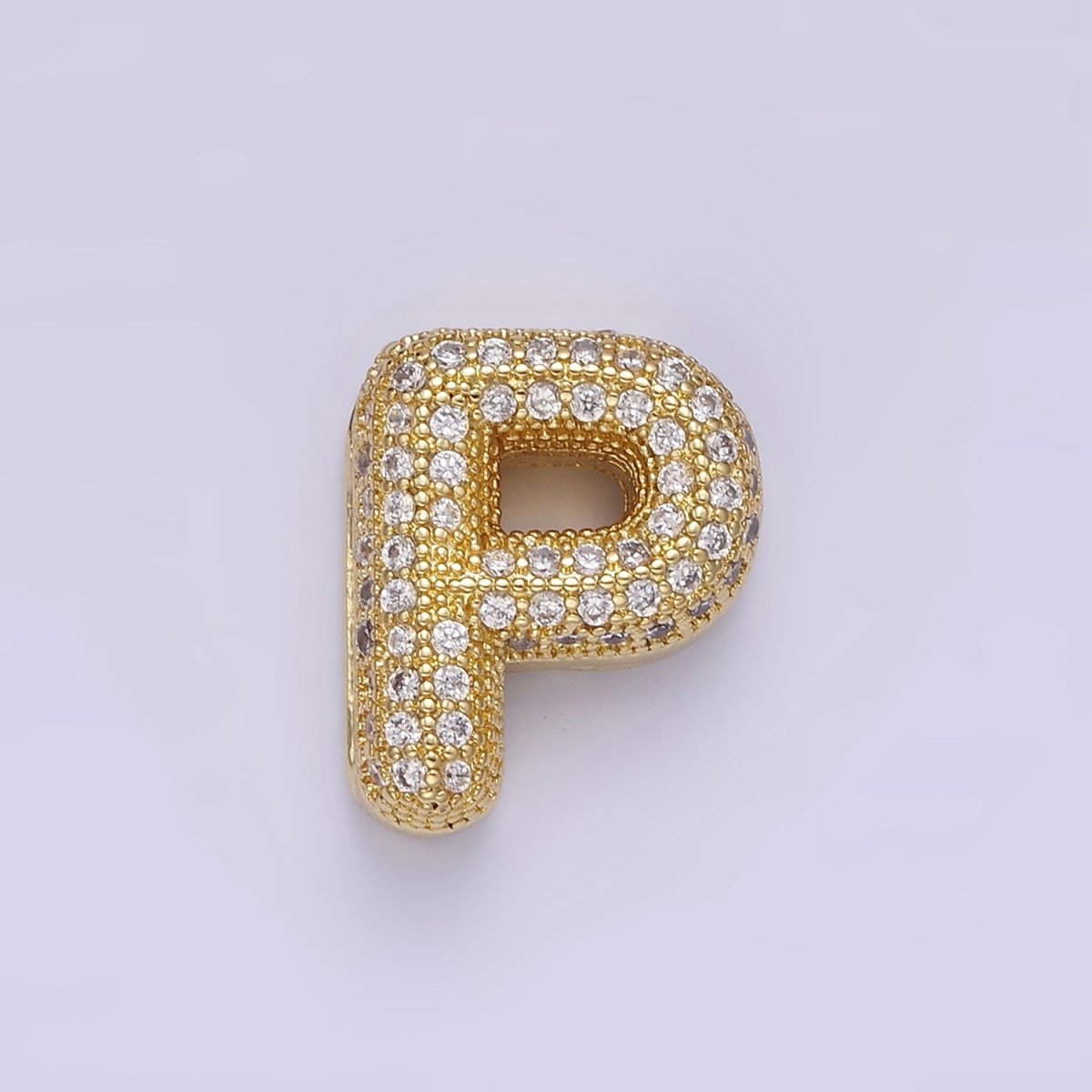 14K Gold Filled 15mm Micro Paved Balloon Bubble Initial Letter Pendant | A1171 - A1183 - DLUXCA