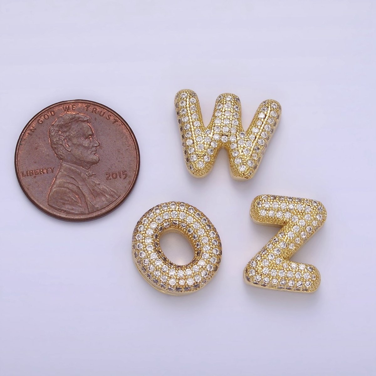 14K Gold Filled 15mm Micro Paved Balloon Bubble Initial Letter Pendant | A1171 - A1183 - DLUXCA