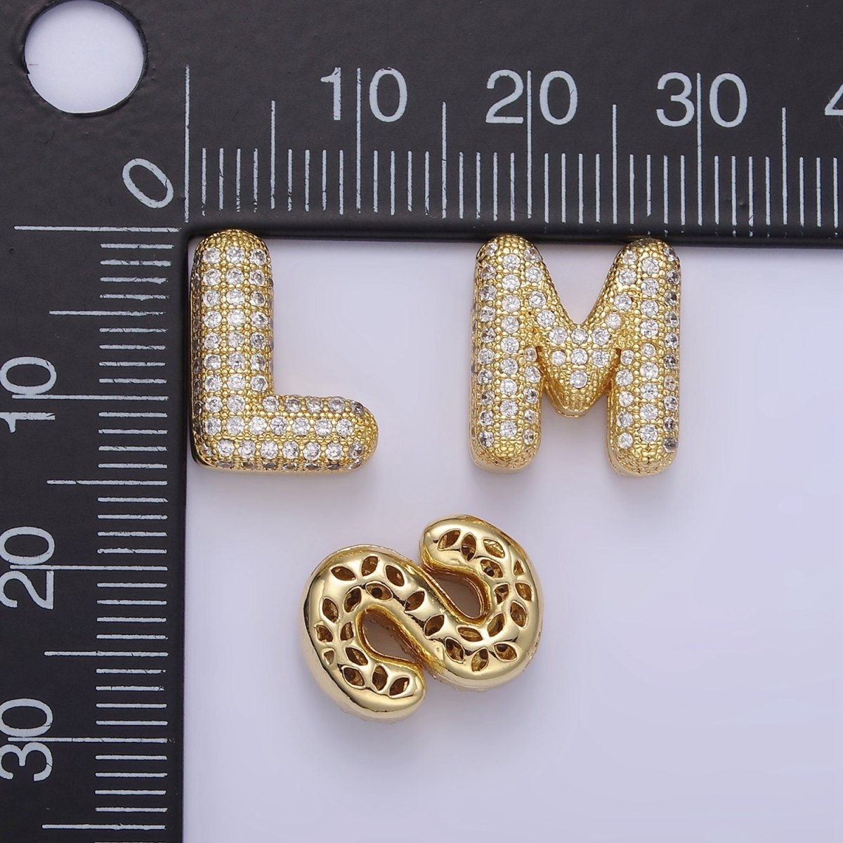 14K Gold Filled 15mm Micro Paved Balloon Bubble Initial Letter Pendant | A1171 - A1183 - DLUXCA