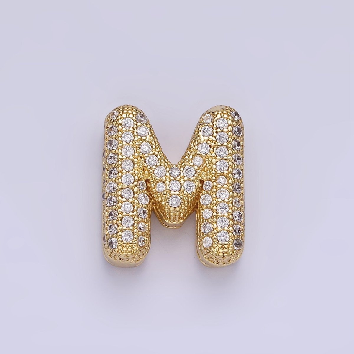 14K Gold Filled 15mm Micro Paved Balloon Bubble Initial Letter Pendant | A1171 - A1183 - DLUXCA