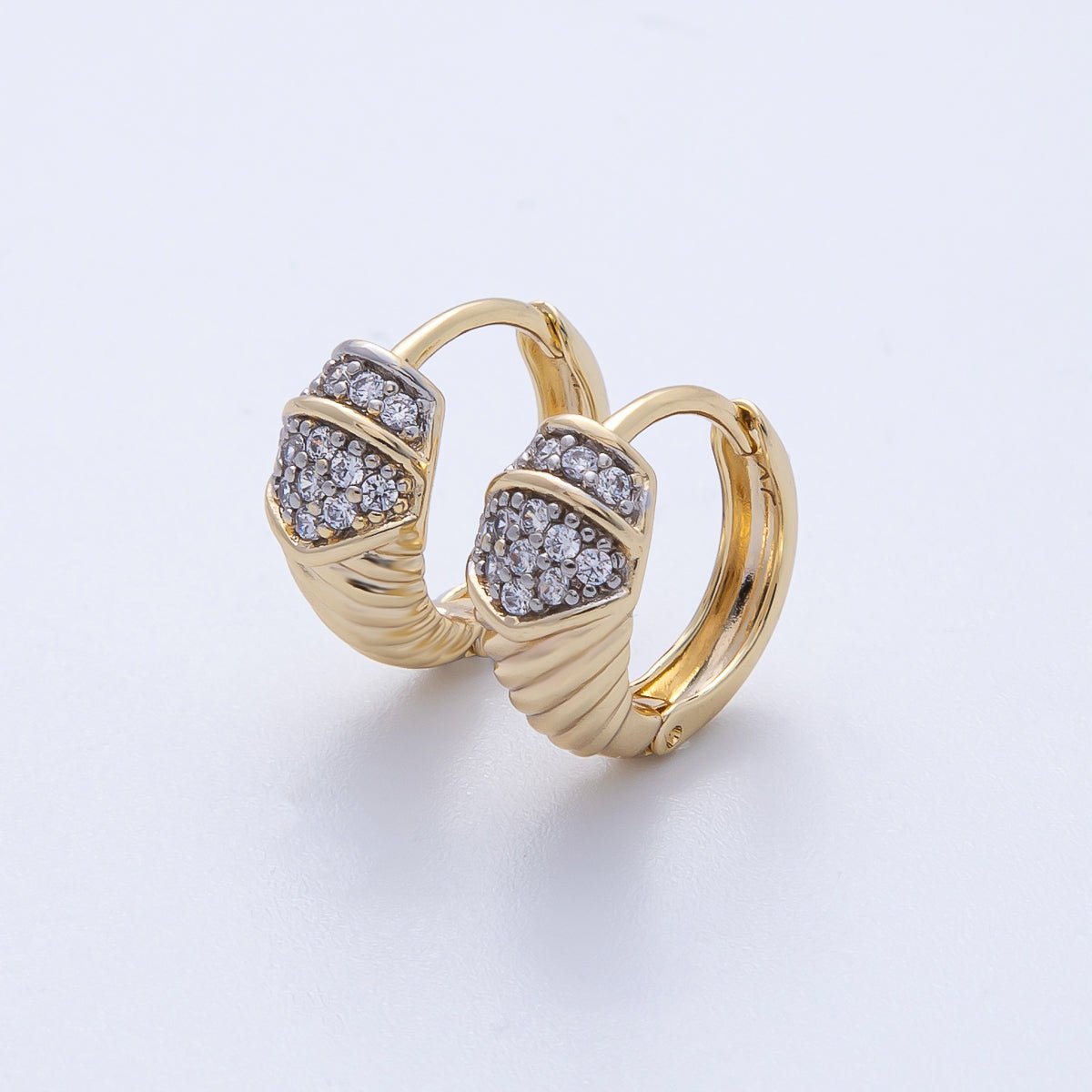 14K Gold Filled 15mm Micro Paved CZ Croissant Huggie Earrings | Earrings - 00074 - DLUXCA