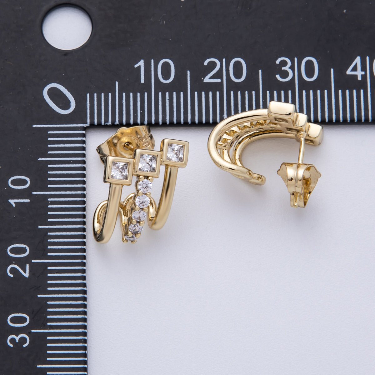 14K Gold Filled 15mm Micro Paved CZ Square Claw Stud Earrings | Earrings - 00035 - DLUXCA