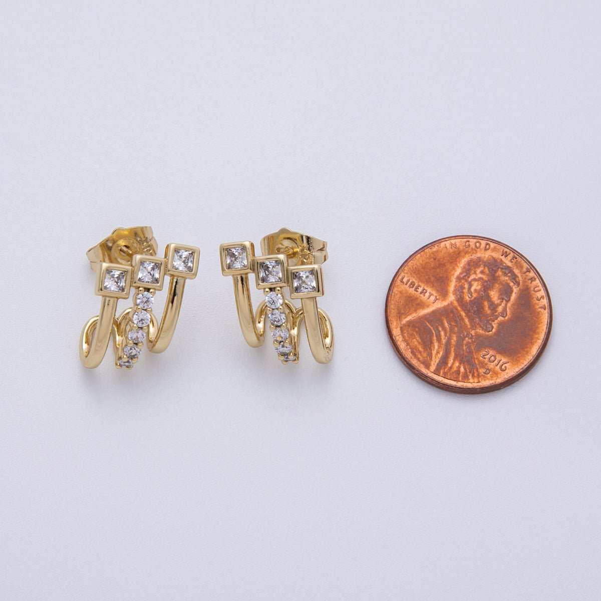 14K Gold Filled 15mm Micro Paved CZ Square Claw Stud Earrings | Earrings - 00035 - DLUXCA