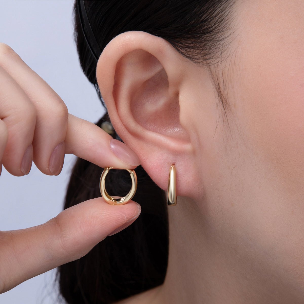 14K Gold Filled 15mm Minimalist Huggie Earrings | Earrings - 00078 - DLUXCA