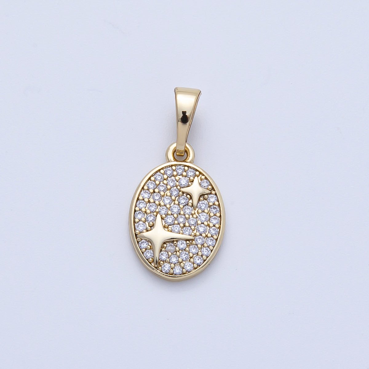 14K Gold Filled 15mm North Star Micro Paved CZ Oval Pendant | Charms - 00085 - DLUXCA