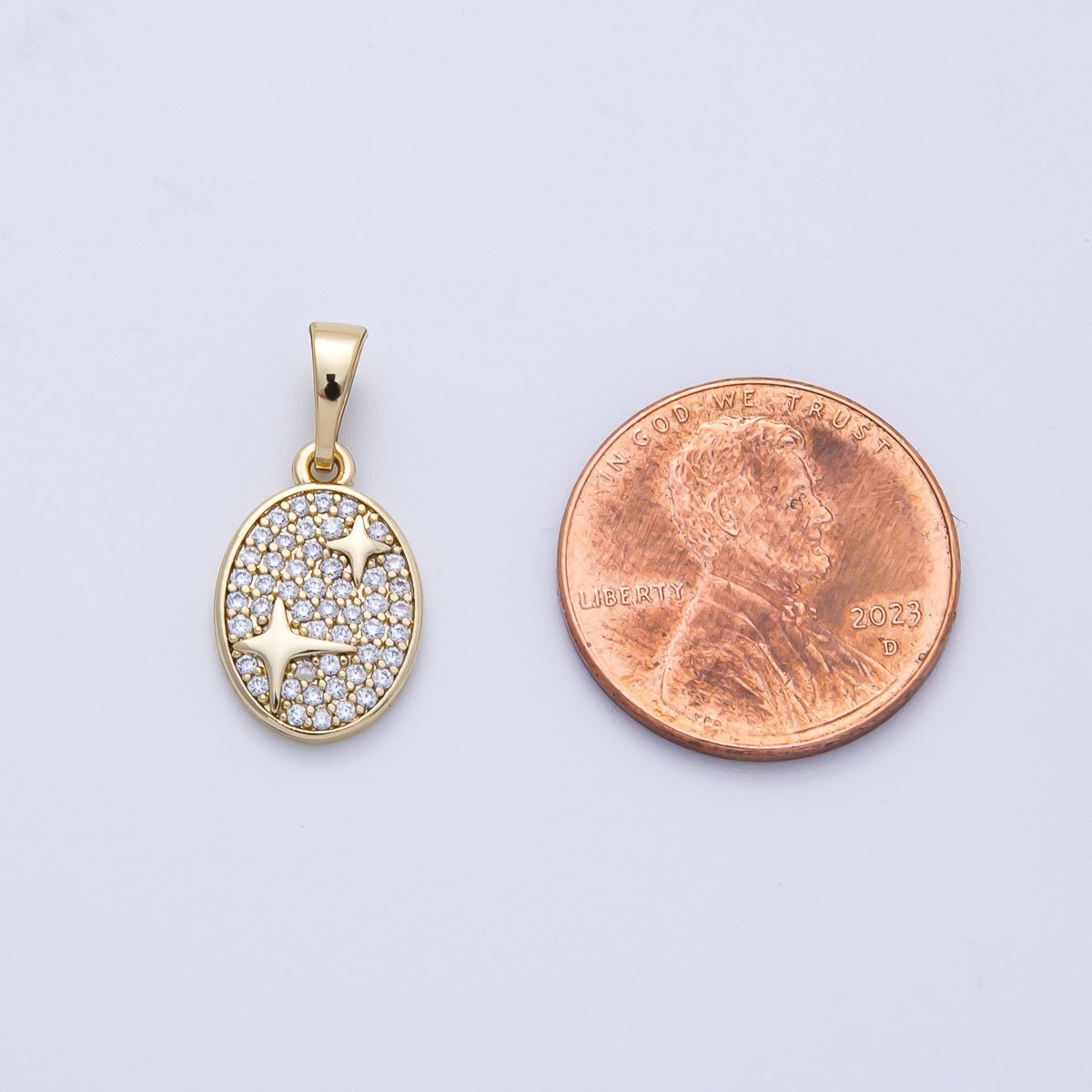14K Gold Filled 15mm North Star Micro Paved CZ Oval Pendant | Charms - 00085 - DLUXCA