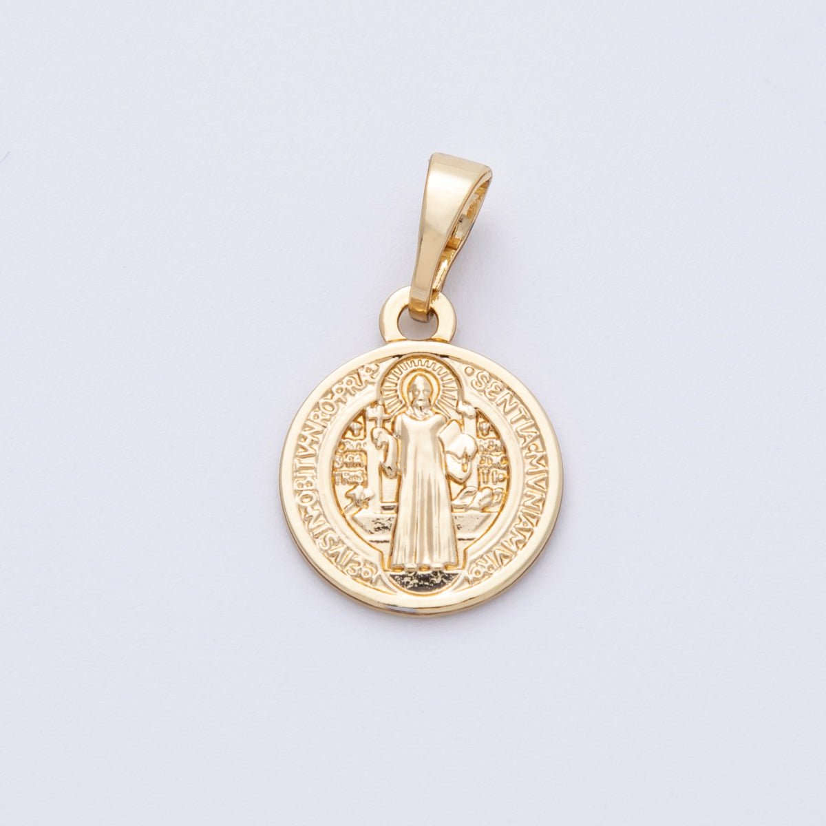 14K Gold Filled 15mm Saint Benedict Medal Double Sided Round Pendant | Charms - 00072 - DLUXCA