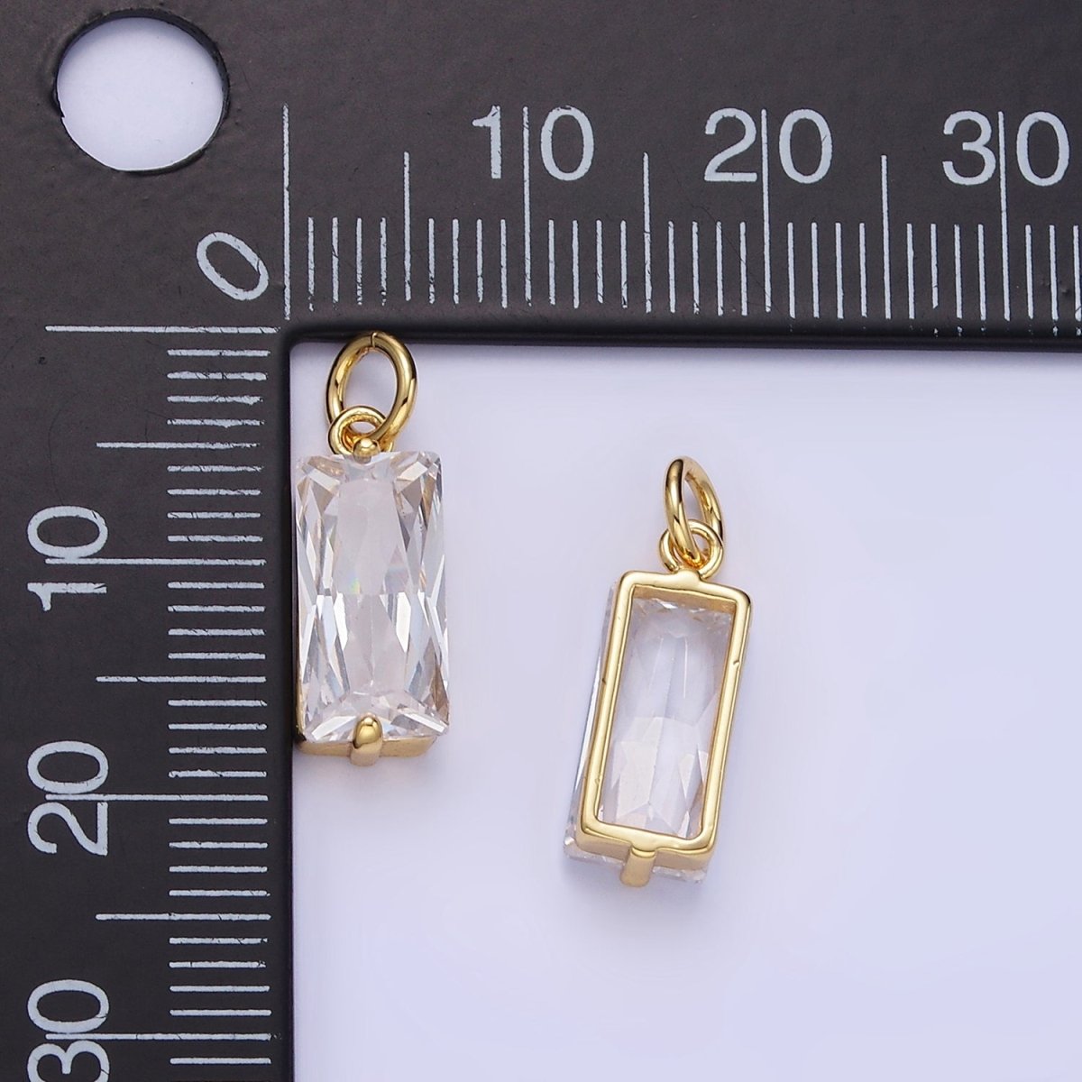 14K Gold Filled 16mm Clear CZ Baguette Bezel Charm | C553 - DLUXCA