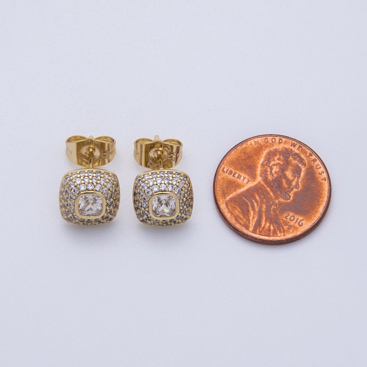 14K Gold Filled 16mm Clear Micro Paved CZ Square Stud Earrings | Earrings - 00034 - DLUXCA