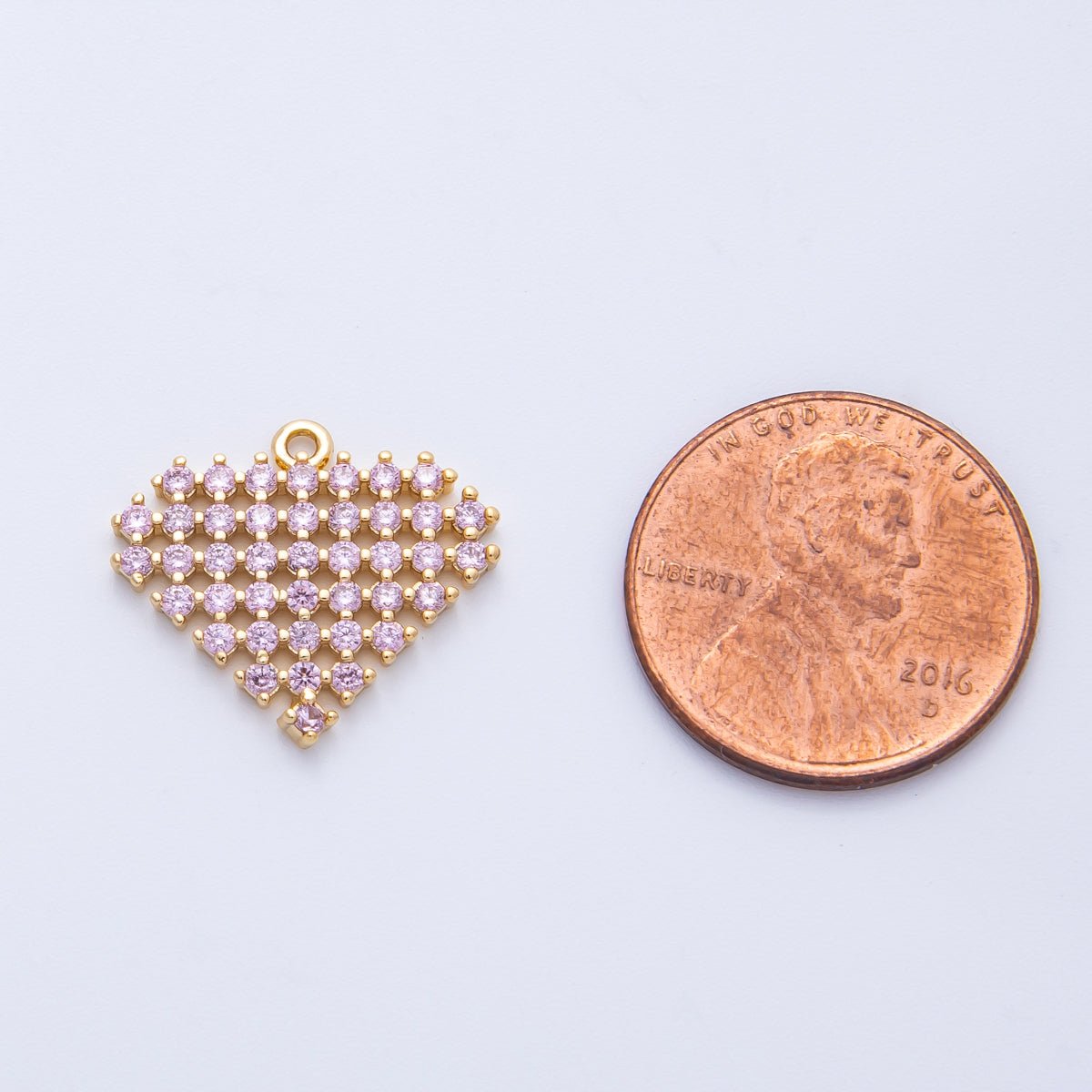 14K Gold Filled 16mm Colorful Micro Paved CZ Heart Geometric Charm | AK214 - AK216 - DLUXCA